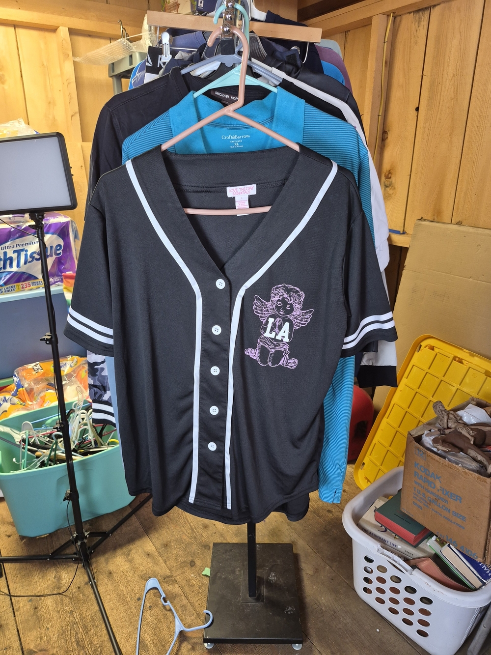 Theory Black Baseball-Style Jersey with Pink Cherub Graphic Bin 68